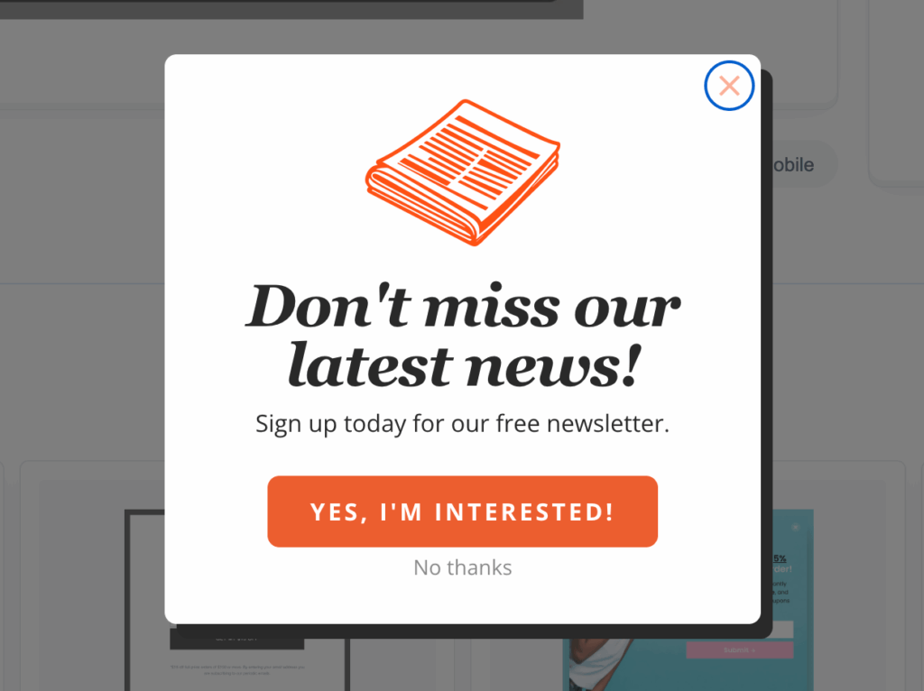 An example of exit-intent popup