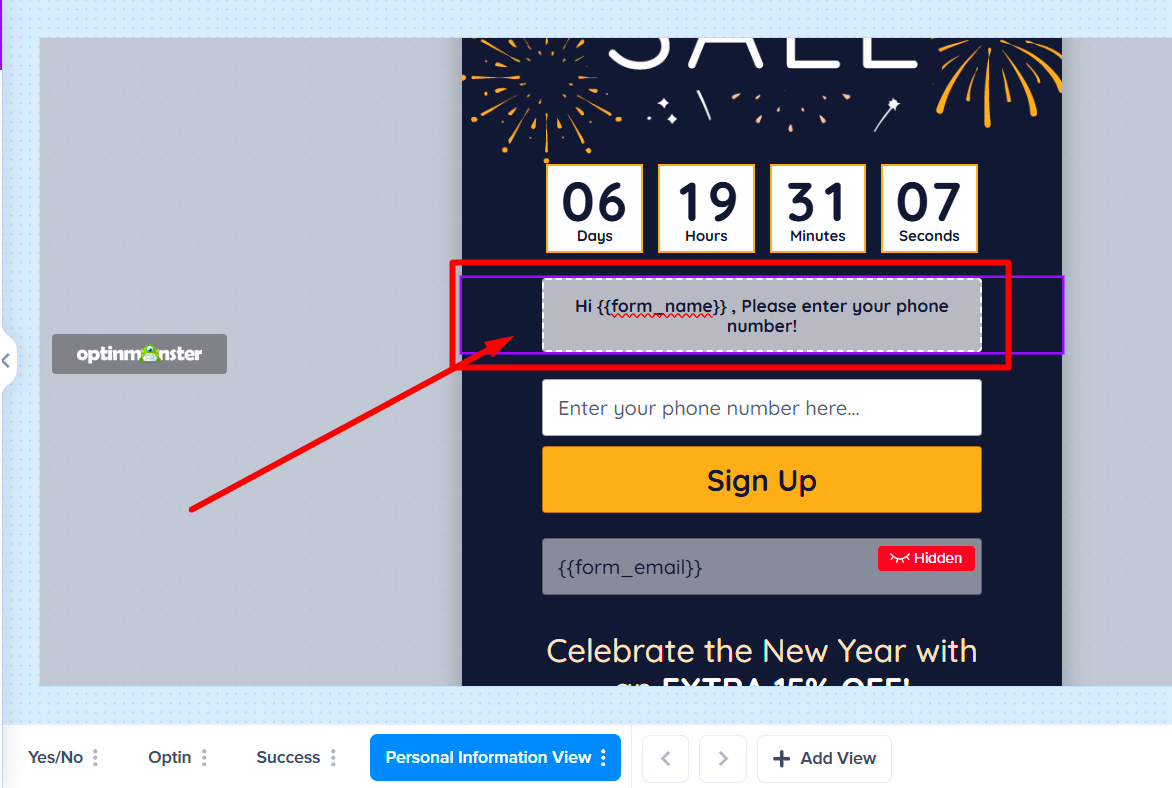 Example of personalizing a progressive form using the {{form_name}} Smart Tag in a headline
