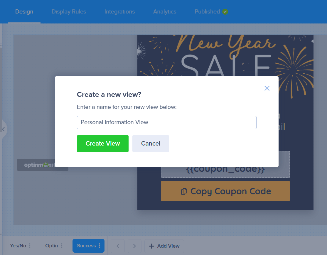 Screenshot showing creating new view modal