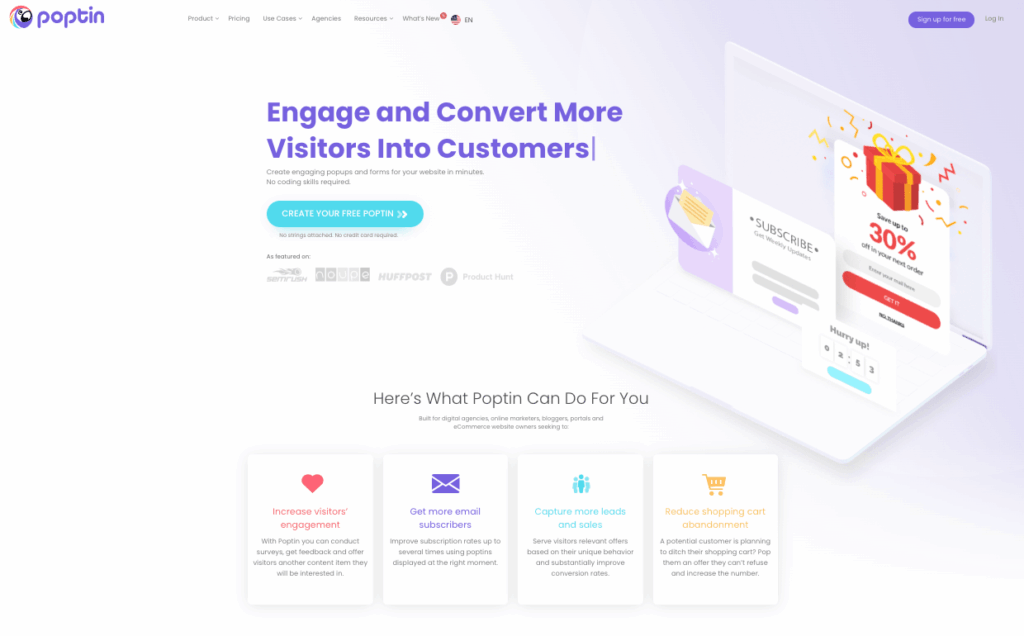 Poptin homepage
