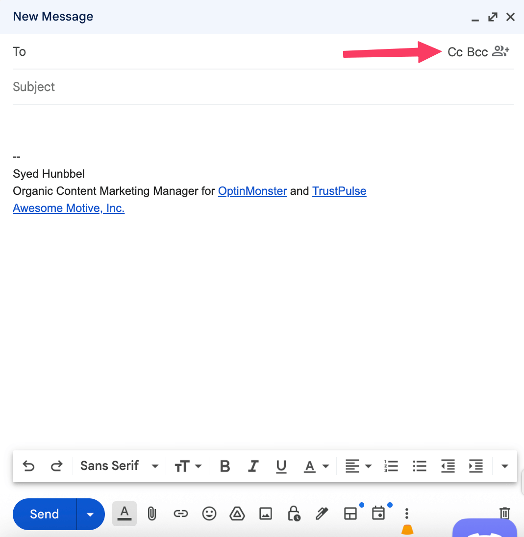 Showing where CC is in Gmail