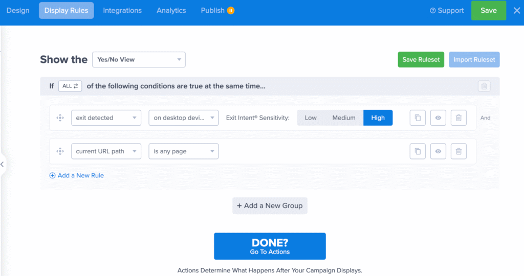 Exit Intent settings OptinMonster campaign builder - OptinMonster Exit Intent settings OptinMonster campaign builder