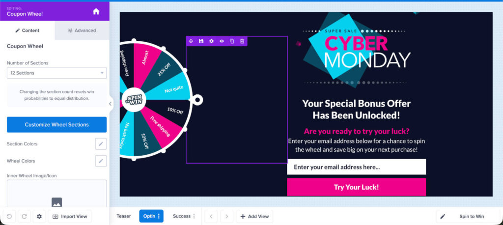 OptinMonster editing spin to win - OptinMonster OptinMonster editing spin to win