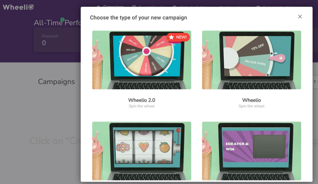 Wheelio campaign types - OptinMonster Wheelio campaign types