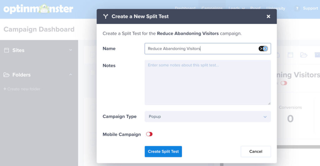 Create split test in OptinMonster - OptinMonster Create split test in OptinMonster