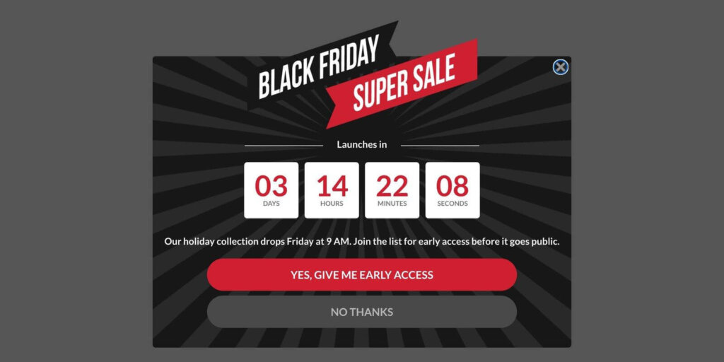 Product launch Black Friday popup - OptinMonster Product launch Black Friday popup