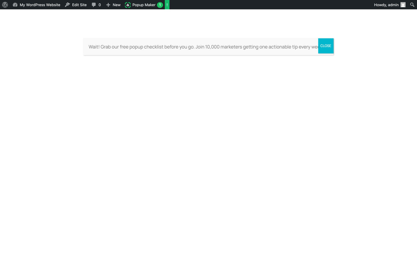 04-live-popup-frontend - OptinMonster Popup Maker free WordPress popup live on the front end with unstyled default appearance