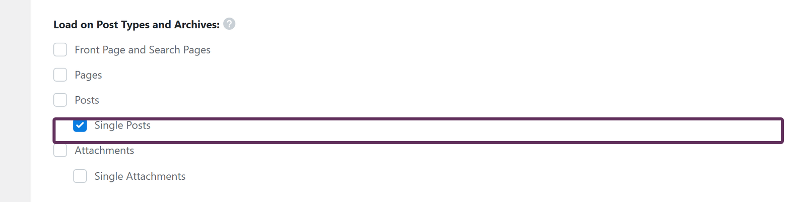 step_06_single-posts-targeting - OptinMonster Single Posts checked under Load on Post Types and Archives in the OptinMonster WordPress plugin.