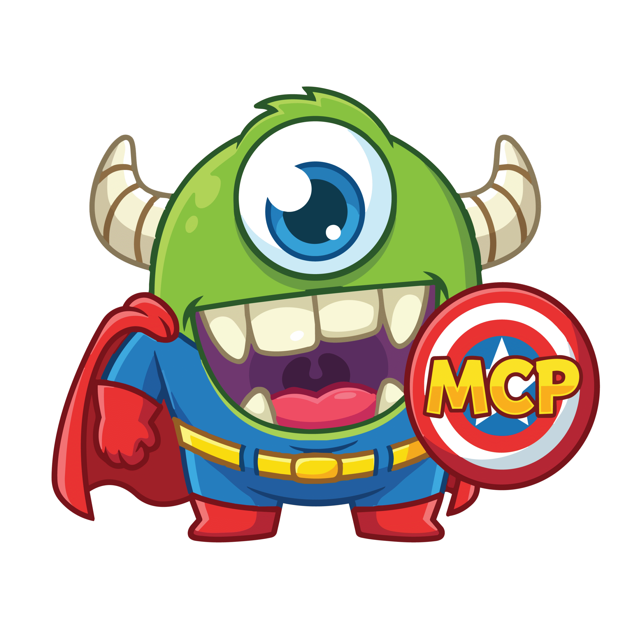Archie MCP superhero - OptinMonster Archie, the OptinMonster mascot, dressed as a superhero with an MCP shield