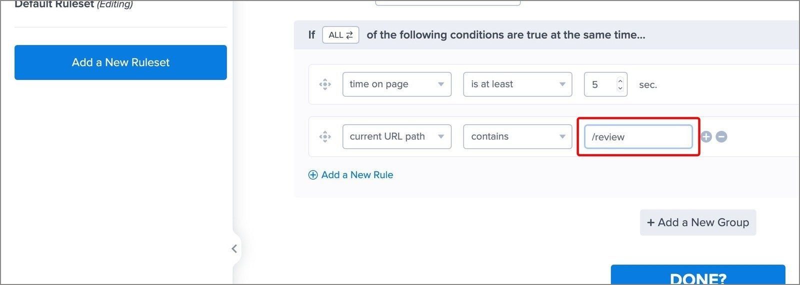 Page targeting contains review optinmonster - OptinMonster The Page Targeting rule set to contains with /review in the path field, so the presell only shows on review posts.
